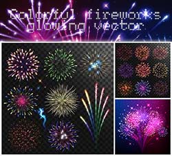 10套矢量的五彩缤纷的烟花素材：Colorful fireworks glowing vector